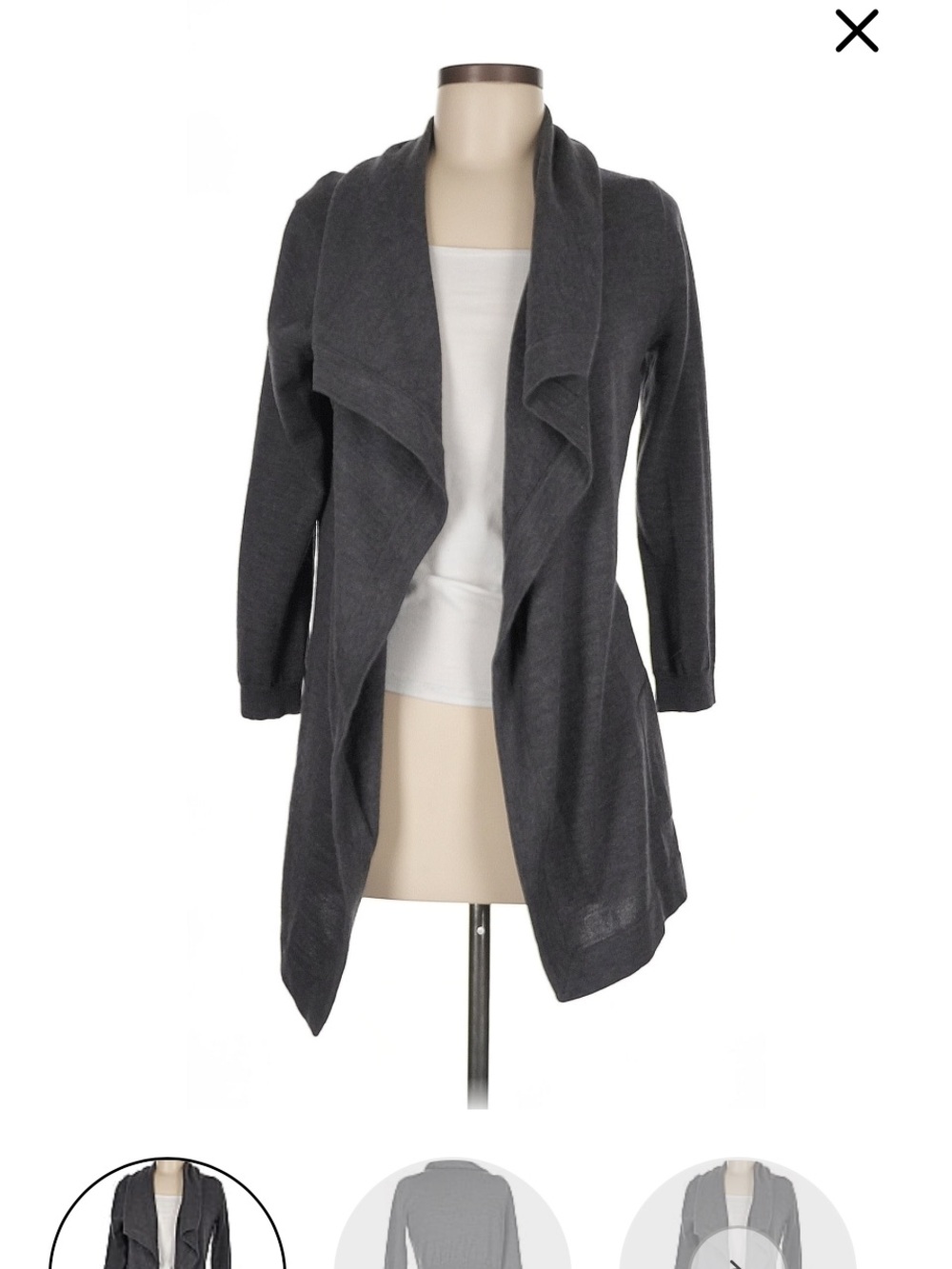 Theory 100% Wool Dark Gray Open Front Cardigan